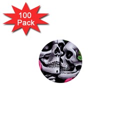 Black Skulls Red Roses 1  Mini Buttons (100 Pack)  by GardenOfOphir