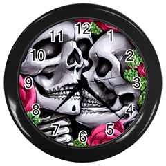 Black Skulls Red Roses Wall Clock (black) by GardenOfOphir