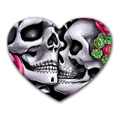 Black Skulls Red Roses Heart Mousepad by GardenOfOphir