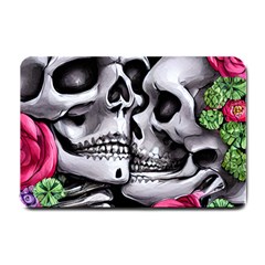 Black Skulls Red Roses Small Doormat by GardenOfOphir