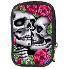 Black Skulls Red Roses Compact Camera Leather Case by GardenOfOphir
