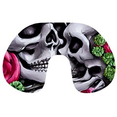 Black Skulls Red Roses Travel Neck Pillow by GardenOfOphir