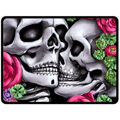 Black Skulls Red Roses Fleece Blanket (large) by GardenOfOphir
