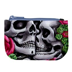 Black Skulls Red Roses Large Coin Purse by GardenOfOphir