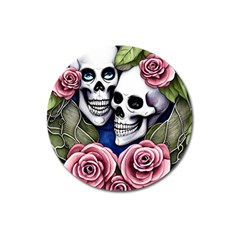Skulls And Flowers Magnet 3  (round) by GardenOfOphir