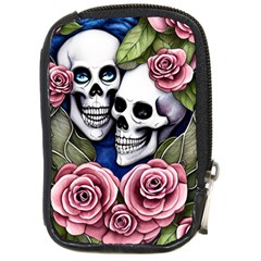 Skulls And Flowers Compact Camera Leather Case by GardenOfOphir