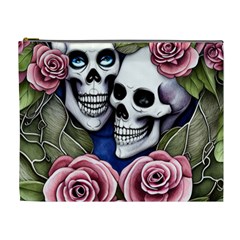 Skulls And Flowers Cosmetic Bag (xl) by GardenOfOphir