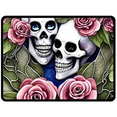 Skulls And Flowers One Side Fleece Blanket (large) by GardenOfOphir