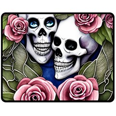 Skulls And Flowers One Side Fleece Blanket (medium) by GardenOfOphir