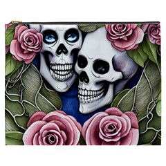 Skulls And Flowers Cosmetic Bag (xxxl) by GardenOfOphir