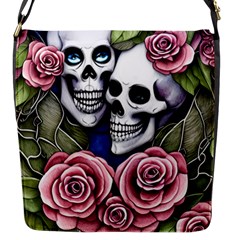 Skulls And Flowers Flap Closure Messenger Bag (s) by GardenOfOphir