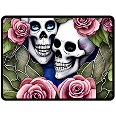 Skulls And Flowers Fleece Blanket (large) by GardenOfOphir