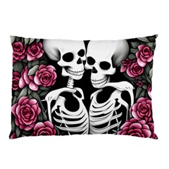 Black And White Rose Sugar Skull Pillow Case by GardenOfOphir