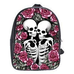 Black And White Rose Sugar Skull School Bag (large) by GardenOfOphir