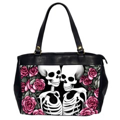 Black And White Rose Sugar Skull Oversize Office Handbag (2 Sides) by GardenOfOphir