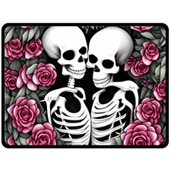 Black And White Rose Sugar Skull Fleece Blanket (large) by GardenOfOphir