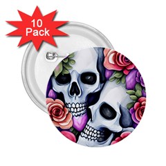 Floral Skeletons 2 25  Buttons (10 Pack)  by GardenOfOphir