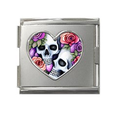 Floral Skeletons Mega Link Heart Italian Charm (18mm)