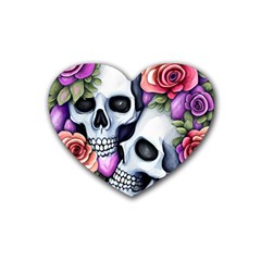 Floral Skeletons Rubber Coaster (heart) by GardenOfOphir