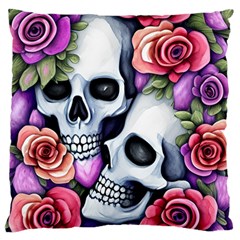 Floral Skeletons Large Premium Plush Fleece Cushion Case (one Side) by GardenOfOphir