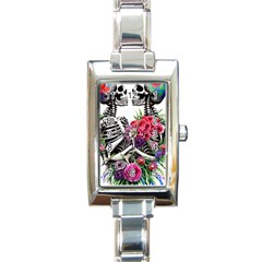 Gothic Floral Skeletons Rectangle Italian Charm Watch by GardenOfOphir