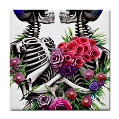 Gothic Floral Skeletons Tile Coaster by GardenOfOphir