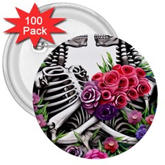 Gothic Floral Skeletons 3  Buttons (100 Pack)  by GardenOfOphir