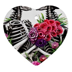 Gothic Floral Skeletons Heart Ornament (two Sides) by GardenOfOphir