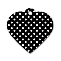 Black And White Polka Dots Dog Tag Heart (one Side) by GardenOfOphir