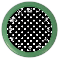 Black And White Polka Dots Color Wall Clock by GardenOfOphir