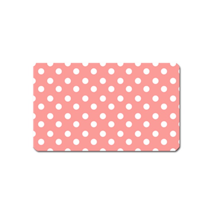Coral And White Polka Dots Magnet (Name Card)