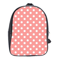 Coral And White Polka Dots School Bag (large) by GardenOfOphir