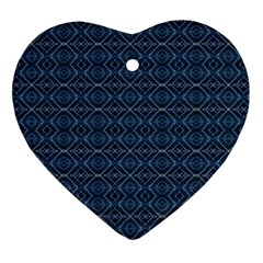 Blue Diamonds Motif Fancy Pattern Design Ornament (heart) by dflcprintsclothing