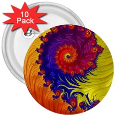 Fractal Spiral Bright Colors 3  Buttons (10 Pack)  by Ravend