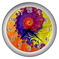 Fractal Spiral Bright Colors Wall Clock (silver)