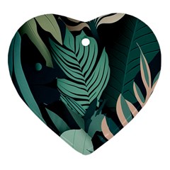 Green Nature Bohemian Painting Leaves Foliage Ornament (heart)