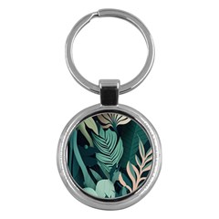 Green Nature Bohemian Painting Leaves Foliage Key Chain (round)