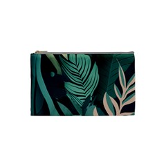 Green Nature Bohemian Painting Leaves Foliage Cosmetic Bag (small)
