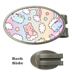 Pusheen Carebears Bears Cat Colorful Cute Pastel Pattern Money Clips (oval)  by Sapixe