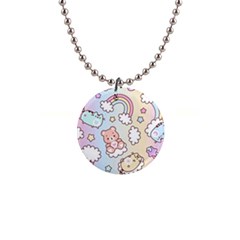 Pusheen Carebears Bears Cat Colorful Cute Pastel Pattern 1  Button Necklace