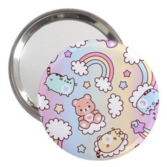 Pusheen Carebears Bears Cat Colorful Cute Pastel Pattern 3  Handbag Mirrors by Sapixe