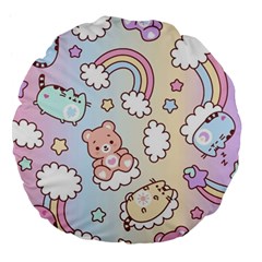 Pusheen Carebears Bears Cat Colorful Cute Pastel Pattern Large 18  Premium Flano Round Cushions by Sapixe