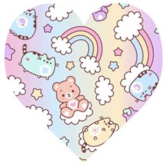 Pusheen Carebears Bears Cat Colorful Cute Pastel Pattern Wooden Puzzle Heart by Sapixe