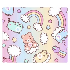 Pusheen Carebears Bears Cat Colorful Cute Pastel Pattern One Side Premium Plush Fleece Blanket (small)