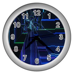 Screen Glitch Broken  Crack  Fracture  Glass Pattern Wall Clock (silver) by Sapixe