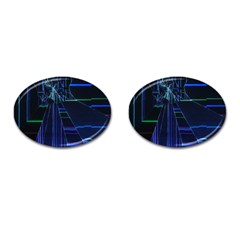 Screen Glitch Broken  Crack  Fracture  Glass Pattern Cufflinks (oval)