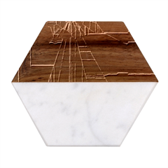 Screen Glitch Broken  Crack  Fracture  Glass Pattern Marble Wood Coaster (hexagon) 