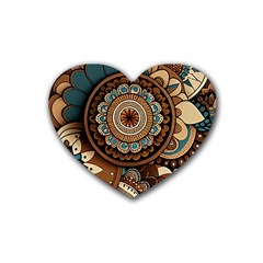 Bohemian Flair In Blue And Earthtones Rubber Heart Coaster (4 pack)