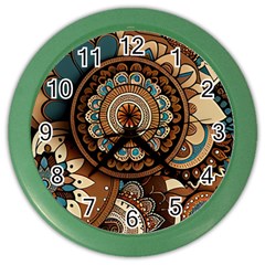 Bohemian Flair In Blue And Earthtones Color Wall Clock