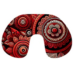 Bohemian Vibes In Vibrant Red Travel Neck Pillow by HWDesign